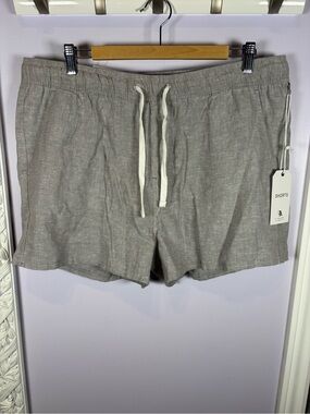 Flying Angel Lightweight Linen-Blend Casual Drawstring Shorts in Grey Size XXL.